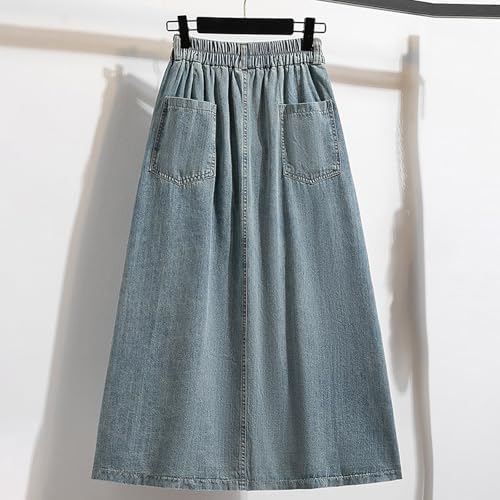 Jupes en denim rétro pour femme Printemps Été Mode Taille haute Fente A-Line Jupe longue élégante, Noir, Petit
