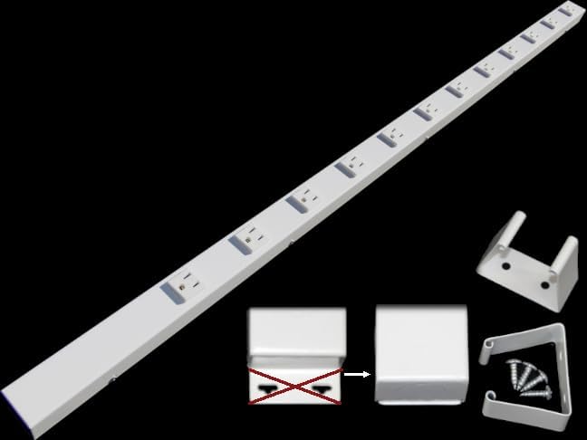 48” Hardwired Power Strip (NO Power Cord), 12 Vertical Outlets (NOT Tamper Resistant), NO Ears (Without mounting tabs), 15A (NOT a 20 Amp Unit), White