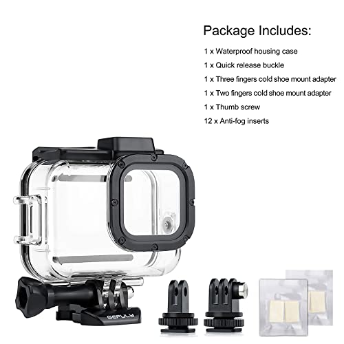 Gepuly 60M(196Ft) Waterproof Housing Case For Gopro Hero 8 Black,Protective Underwater Diving Housing Shell With 2 Cold Shoe Adapters Bracket Accessories For Gopro Hero 8 Black Action Camera #TOP6