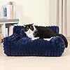 Cama extra ancha esponjosa para gatos, cama para perros pequeños con almohada en forma de hueso, sofá antiansiedad para mascotas con funda lavable, color azul