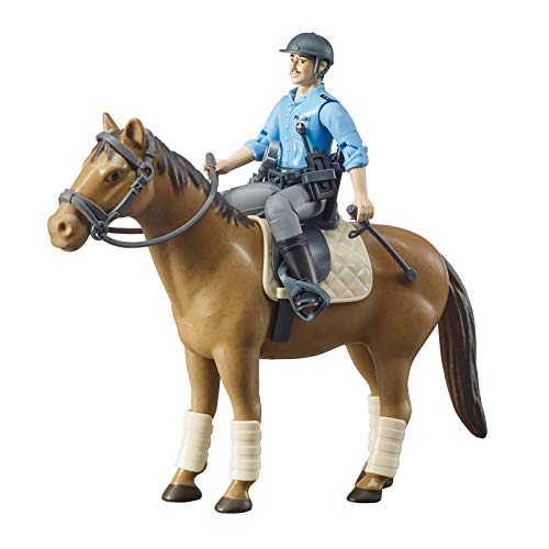 bruder 62507 - Cheval avec policiers, équipement équestre et policier, figurine jouet, animal, poste de police