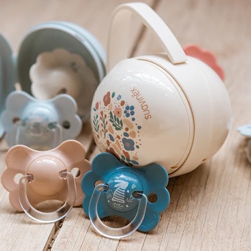Miniatura 2 de Suavinex, Portachupete Para Bebé, Para Llevar 2 Chupetes De Forma Independiente, Con Asita Para Colgar Del Bolso, Carro O Cuna, Caja Portachupetes, Funda Para Chupetes, Estuche, Wonder Flores Beige