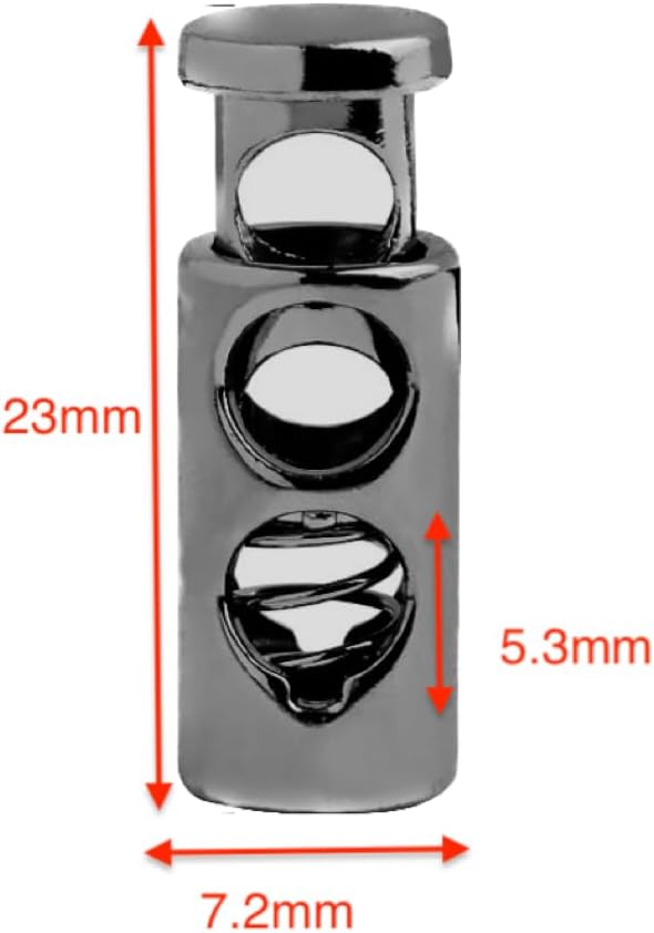 Metal Cord Locks Cylinder Double Hole 23x7mm Fastener Slider Toggles for Drawstring Shoelaces Paracord Clothing Bag (Gun Metal)