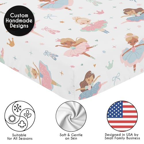 Image of Sweet Jojo Designs Fitted Baby Crib Sheets (Ballerina and Bows) for Girls, Infant Nursery, Toddler Bed Room - Standard Size Mattress (Ballet Shoes, Dancer, Hearts, Stars, Crowns, Princess, Tutu)