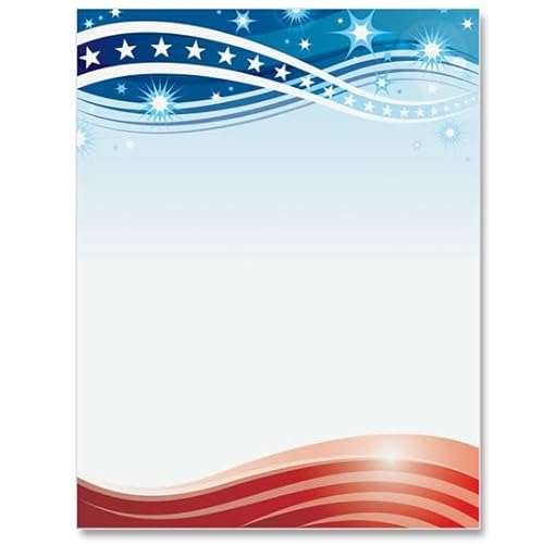 PaperDirect Patriotic Celebration Border Paper, Festive Stars and Banner Design in Red, White and Blue, 8.5 x 11, Acid-Free, Stationery for Invitations, Crafts, Cards, 25 Sheets