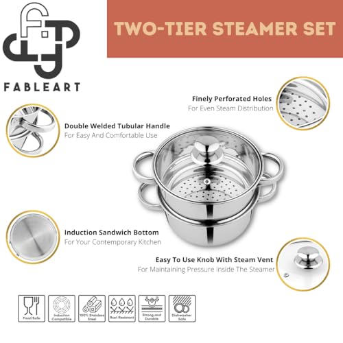 Image of Healthy Cooking Combo - Stainless Steel Steamer (2-Tier) & Induction-Base hard anodised Taper Frypan