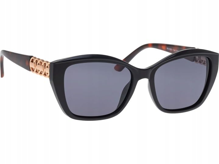 BRILO Lunettes de soleil pour femme, verres polarisés, protection UV 400, forme de papillon élégante, monture noire avec détail de chaîne dorée, motif...
