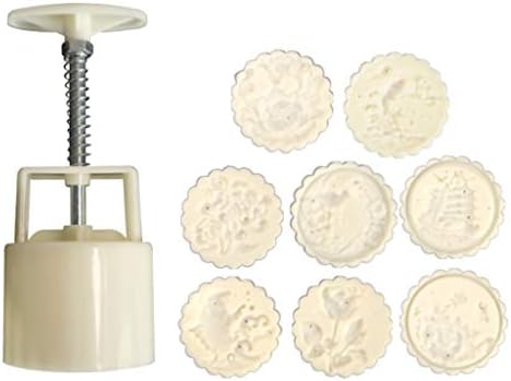 Glumes Mooncake Mold, Cookie Stamp with 8 Flower Design Stamp Mid-Autumn Festival Hand-Pressure Moon Cake Making Tools Cake Mould Cake Mold DIY Decoration Cookie Press Cake Dessert Mold 50g/75g/100g