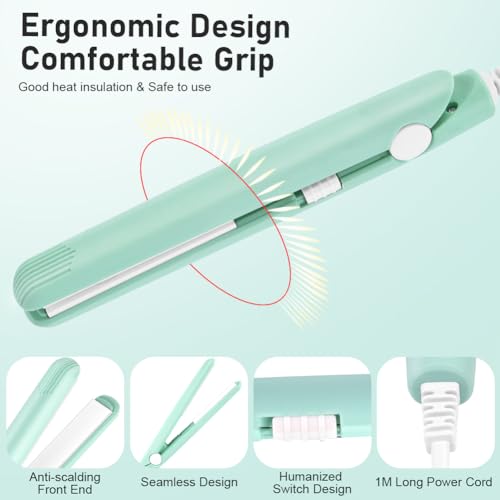 LOPHE Mini Glätteisen, 2 in 1 Glätteisen Locken und Glätten, Mini Haarglätter für Kurzes Haar, Tragbarer Reise Lockenstab Schnelles Aufheizen, Super Smooth, für Alle Haartypen, Grün