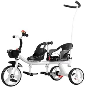 Lsqxss Kinder-Dreirad für Zwillinge mit Schiebestange