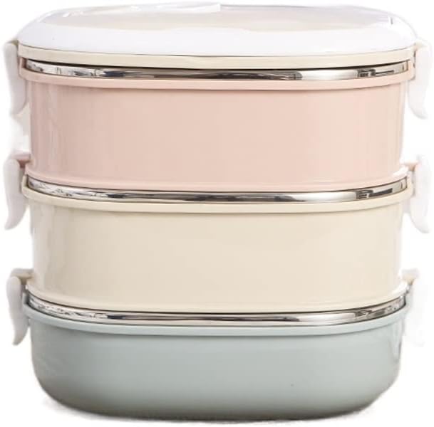 Stainless Steel Rectangular Insulated Lunch Box, Three-layer 2.4L Bucket, Bento