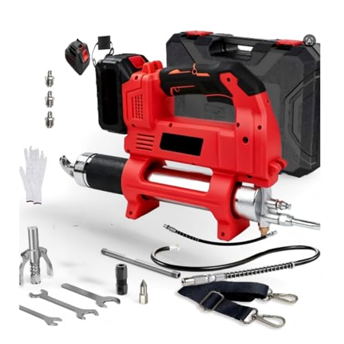 Uadme 10000 PSI Engrasadora Batería, con 2 x Baterías 1500 mAh, 3 Velocidades, Motor Brushless, Manguera de 1m y Luz LED, Kit de Pistola de Engrasar Eléctrica para Equipos Pesados