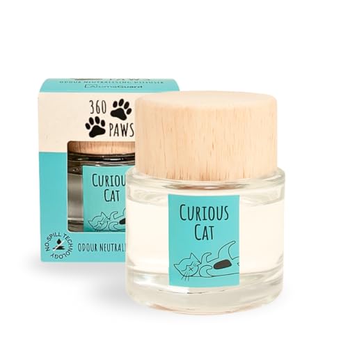 Odour Neutralising Diffuser for Cats Pet Odour Eliminator with AromaGuard | Fresh Lavender & Neroli | No-Spill 80ml by 360 Paws Curious Cat