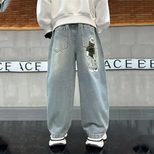 Baggy Jeans Pantalons Garçon Avec Ceinture Élastique Jean Baggy Garcon Pantalons Cargo En Denim Enfants Large Décontracté Hip Hop Streetwear Large Sport Cylindre Droit Solide (01 Blue, 4-5 Years