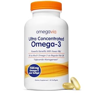 OmegaVia Ultra Concentrated Omega 3 Fish Oil Burpless, 60 Softgels, Triple Strength Omega 3 Fish Oil Supplements, 1135 mg Pure Omega3, No Fishy Burps, High EPA DHA DPA, IFOS 5-Star