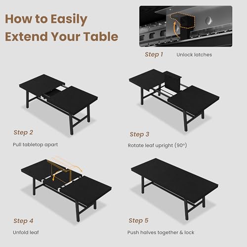 Image of GarveeHome 63-83 inch Extendable Dining Table, Industrial Rectangular Dining Room Table for 6-8 People, Expandable Kitchen Table with Heavy Duty Metal Frame for Dining Room, Kitchen & Parties, Black