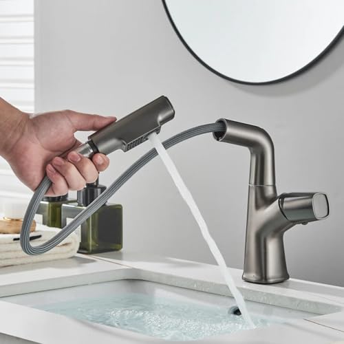 Grifo de lavabo extraíble y giratorio 360° con altura regulable para agua fría y caliente