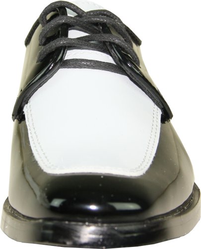 Vangelo Boy Tuxedo Shoe Tux-3K Two-Tone Square Toe Wrinkle Free Material For Wedding & Formal Event Black & White Patent 4Y #TOP1