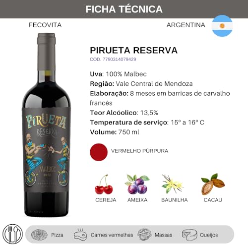 Vinho Tinto Argentino Pirueta Reserva Malbec 2020 750ml
