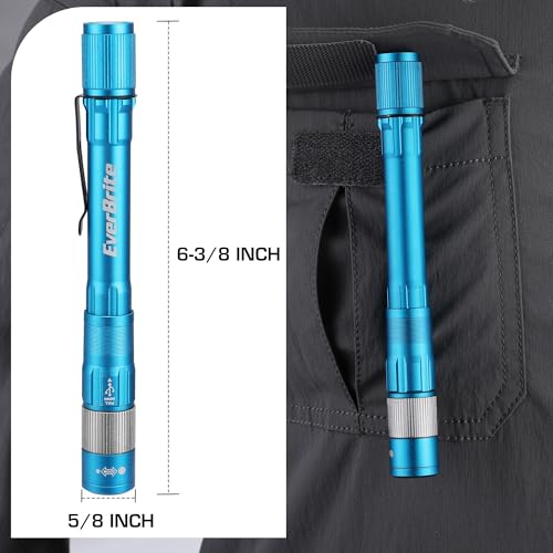 Image of EverBrite Pen Light, Rechargeable Pen Flashlights, 300 Lumens Zoomable LED Small Flashlight with Clip, Memory Function, USB-C Cable Included, Pocket Size for Camping, Emergency, Mechanic, Blue