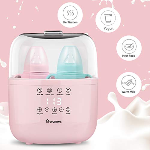 Bottle Warmer Sterilizer, WOHOME Baby Bottle Warmer Quickly Heating Warm Milk Assisted Food with LED Display and Delay Start Function, Pink - Thumbnail 2