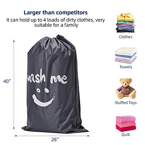 NICOGENA Wash Me Laundry Bag 2 packs, 28x40 inches Rips & Tears Resistant Large Dirty Clothes Storage, Machine Washable, Heavy Duty Hamper Liner for College Students, Sky Blue&Gray