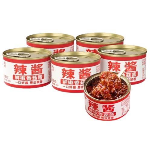 Chinese Mushroom Chili Sauce in Can (5 Cans x 80g)Mushroom Chili Sauce Can |Spicy Dipping for Hot Pot, BBQ, Party Condiment | Spicy Chili Oil and Chili Paste with High-Grade Instant Sauce,Ready-to-Eat Flavorful Dip for Family Gatherings