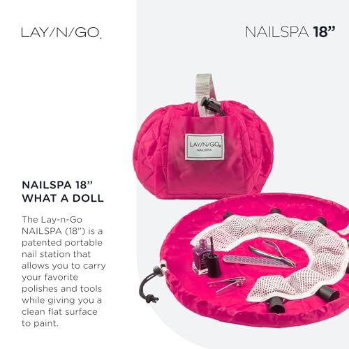 Lay-n-Go NailSpa Drawstring Cosmetic Bag - Portable Nail Supplies Organizer Bag w/ 8 Elastic Mesh Pockets & Circular Center - Durable, Machine Washable Nail Kit Organizer (18", Pink)2