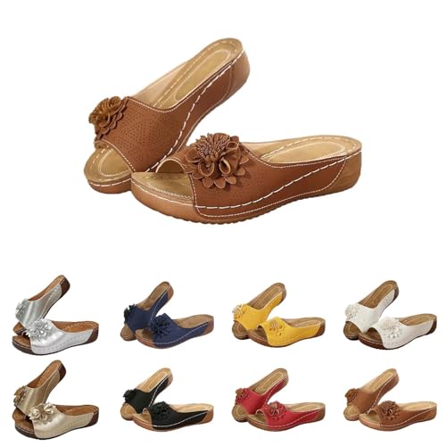 Orthopedic Sandals for Women Chic Arch Support Fish Mouth Open Toe Flip Flop Leather Slippers Wedge Platform Sandal