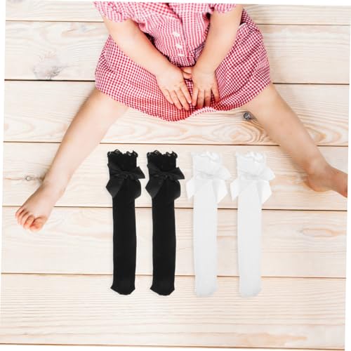 4Pairs Knee High Lace Socks with Bow Decor Outdoor Frilly Stockings and Soft Breathable for Comfortable Wear for Stylish Outfits4