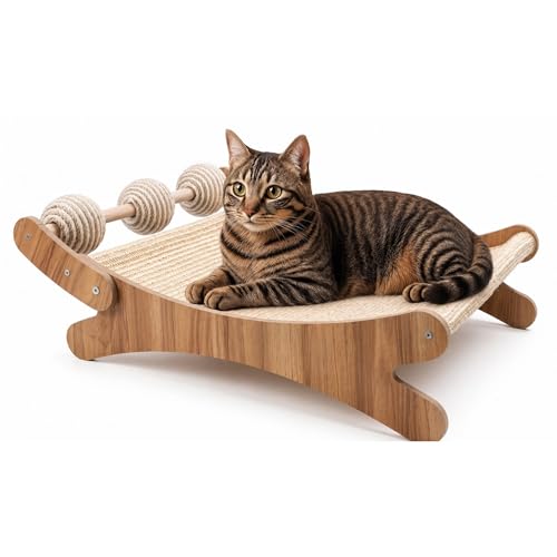 PetElegance -Tiragraffi per Gatti XXL - 3 in 1 con Palline Gioco - MDF e Sisal Naturale – Tiragraffi per Gatti Adulti Grandi, Centro Gioco e Relax - Design Elegante