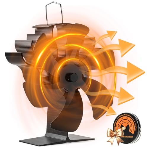 SiHaedy Log Burner Fan – 6 Blades Stove Fan with Thermometer for Wood Burner Stoves, Fireplaces, Stove Heaters, Eco Friendly Heat Powered