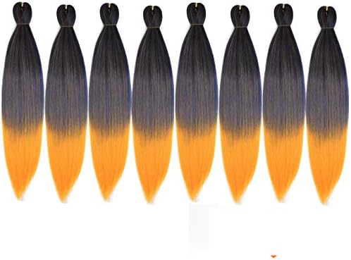 Abellee Pre Stretched Braiding Hair, 8Pcs Braiding Hair Pre Stretched Extensions Braids, 26" Professional Synthetic Hair for Crochet Twist (26", Black blue orange-20#)