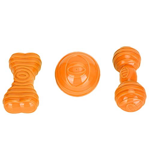 Gavigain Dog Chew Toy Bone Barbell Ball for Training Interactive (Orange)