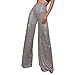 Kenvina Sequin Glitter Pants Women High Waist Pant Sparkly Wide Leg Trousers Elastic Loose Side Zipper Shiny Palazzo Pants Gray
