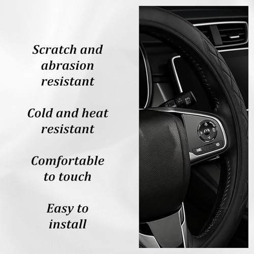 Steering Wheel Covers, Leather Car Steering Wheel Cover 15 Inch, Universal Fit 38cm Black， Non-Slip Grip for Enhanced Control, Car steering wheel cover - Image 3