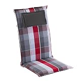 Homeoutfit24 Donau Polsterauflage, Made in Europe, Sesselauflage, Gartenstuhl-Auflage, Hochlehner, Polyester, 50 x 120 x 6 cm, Oeko-TEX® Standard 100, UV-beständig, 1-Stück, Rot kariert