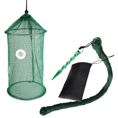 Qcbuegof Red de pesca trenzada para camarones y peces, cesta plegable para peces, cesta de peces, jaula con bolsa de almacenamiento, cebos resistentes