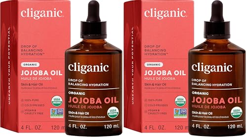 Image of Cliganic Organic Jojoba Oil, 100% Pure (4oz) | Moisturizing for Face, Hair, Skin & Nails | Natural Cold Pressed Hexane Free | Base Carrier Oil (Pack of 2)