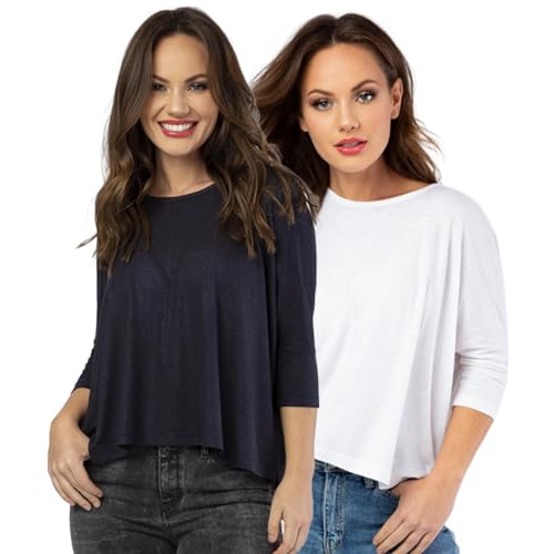 2 - Blusas Quadrada Manga Longa 3/4 - Cor Preto e Branco, Kit com 2 blusas (BR, Alfa, P, Regular, Br