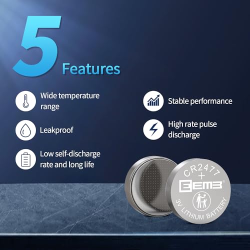 EEMB 5 Pack CR2477 Batterie 3V Lithium Knopfzellenbatterien 2477 Batterie DL2477, ECR2477 für elektronische Kerze, Licht, Fernbedienung, Schlüsselanhänger, Alarm, Kontaktsensor, intelligente Geräte