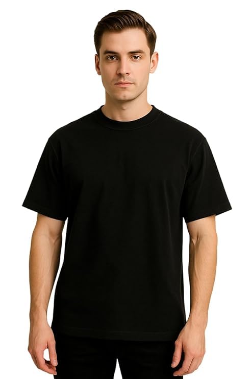 Image of VEL Plain Heavy GSM Cotton Oversized T-Shirt Baggy Fit Drop Shoulder Half Sleeves Round Neck Solid Pure 100% Cotton T-Shirt for Men (Pack of 3)