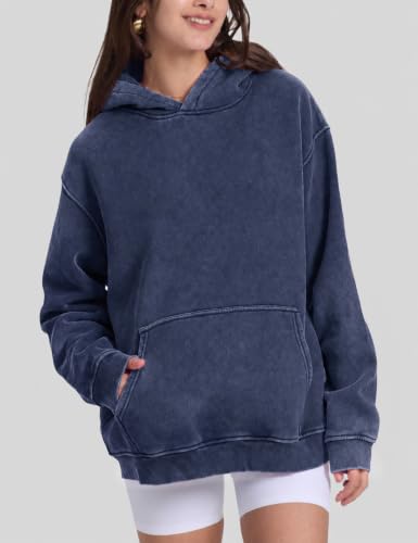 Image of FAIABLE Womens Oversized Acid Wash Hoodie Unisex Heavyweight Fleece Cotton Hoodies Vintage Washed Sweatshirt for Women