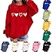Girls Valentines Day Shirt Oversized Casual Heart Printed Crewneck Sweatshirts 2026 Fashion Preppy (C-Red, 7-8 Years)