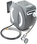 Betta EaseReel Battery-Powered Wall-Mounted Retractable Hose Reel, with Quick-Access Dual Hose Length Control, 8 Spray Patterns Nozzle, Automatic Roll-Up & Tangle-Free Hose Guide (1/2'', 100FT/30m)