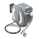 Betta EaseReel Battery-Powered Wall-Mounted Retractable Hose Reel, with Quick-Access Dual Hose Length Control, 8 Spray Patterns Nozzle, Automatic Roll-Up & Tangle-Free Hose Guide (1/2'', 78FT/23m)