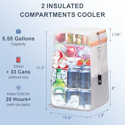 Image of SPARTER Backpack Cooler Insulated Leak Proof 33 /49 Cans, 2 Insulated Compartments Thermal Bag, Portable Lightweight Beach Travel Camping Lunch Backpack for Men and Women