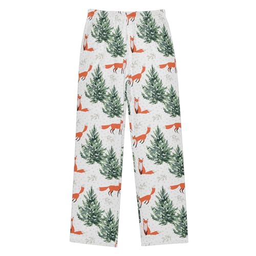 Boys' Pants Christmas Red Fox Animal Fir Tree Long Bottoms Jogger Pants Elastic Waist Trousers with Pockets S-XL
