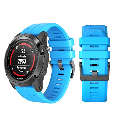 DKEnjoy Silicone Quick Release Wrist Band Replacement Bracelet Watch Strap for Garmin Fenix 5X/Fenix 5X Plus/Fenix 3/Fenix 3 HR Smartwatch (Sky Blue)