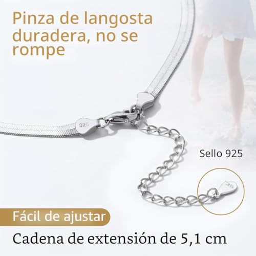 Tobilleras de plata ley 925 FindChic pulsera de cadena ajustable 22cm para mujer 6